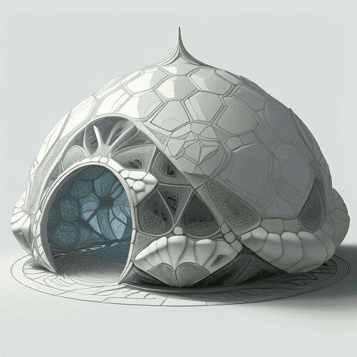AI generated: Create a futuristic architectural design inspired by the exploration of turtle shells, envisioning a...