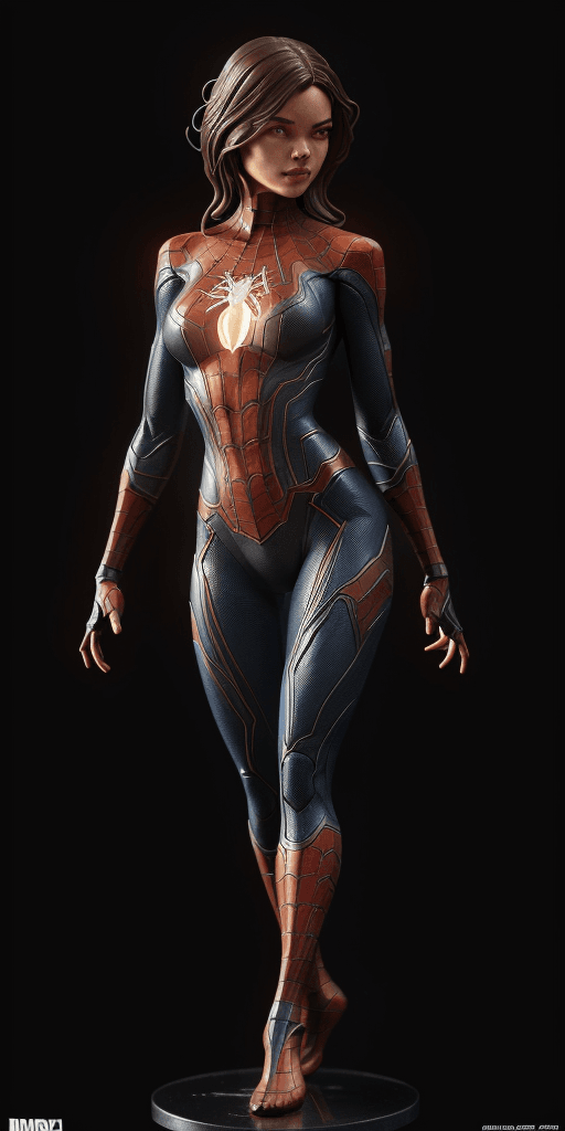 AI generated: figurine character version of Marvel's Spider-girl, glowing lights!! intricate, elegant, highly deta...