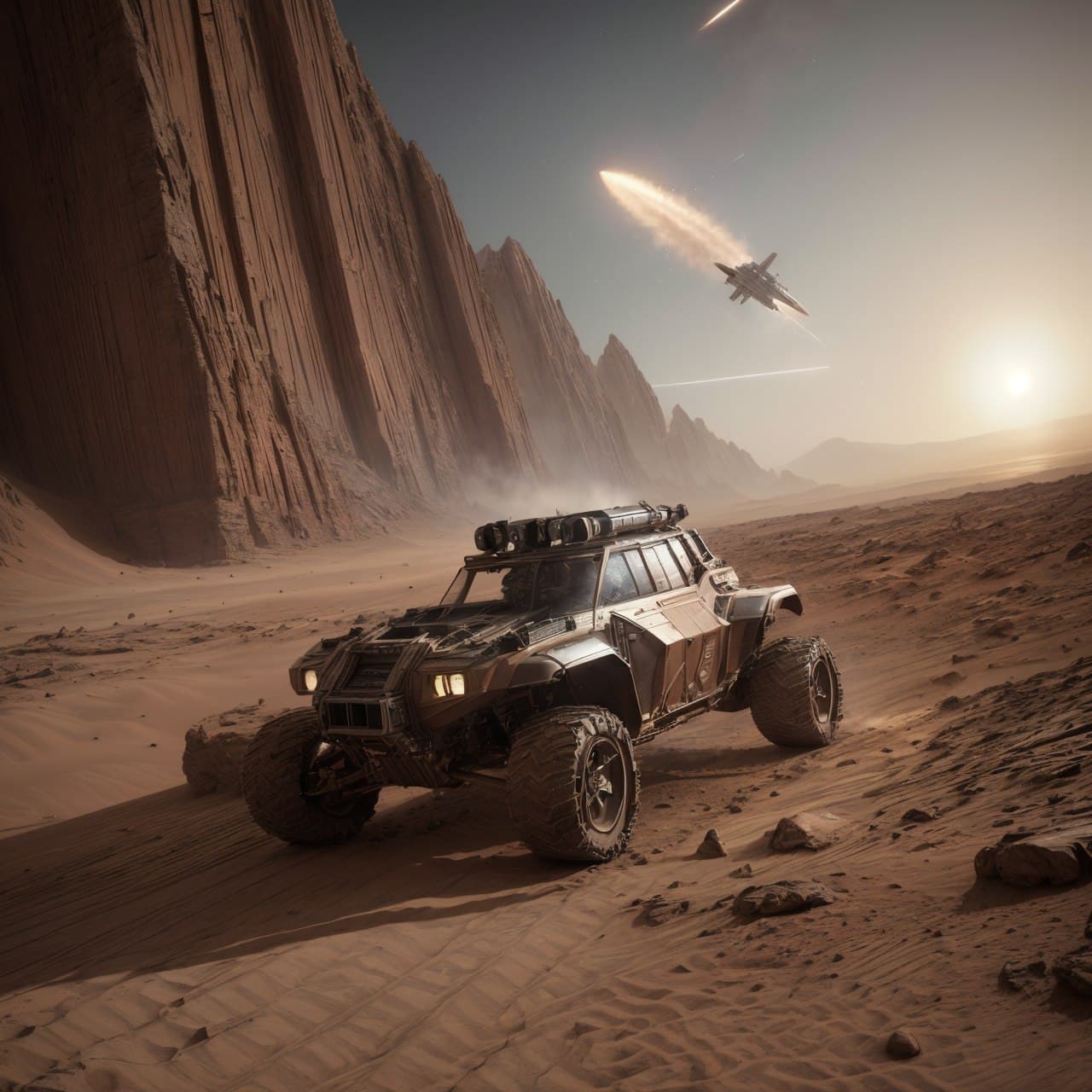 AI generated: epic realistic, first rocketship landing on mars by greg rutkowski and magali villeneuve, intricate ...