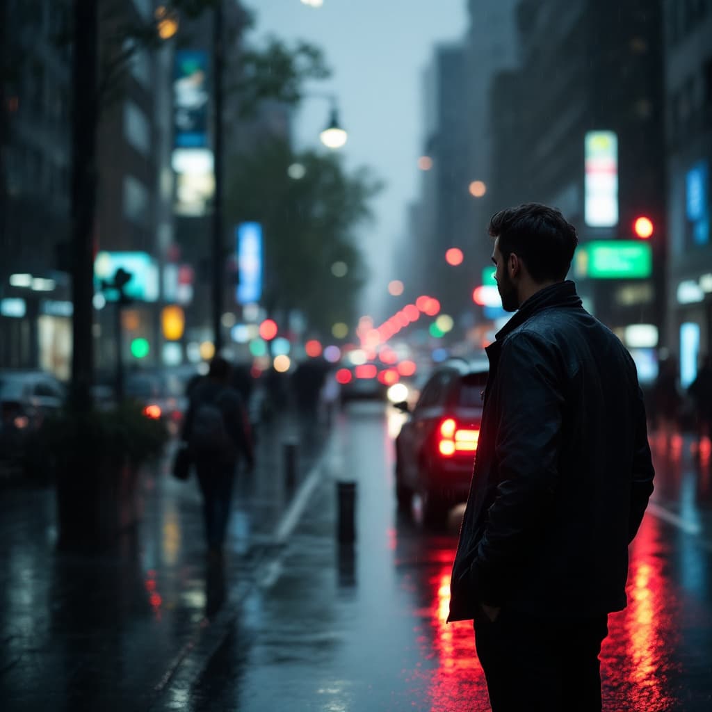 AI generated: Could you create an image of an IT professional standing in a downpour for an hour waiting for an Ub...