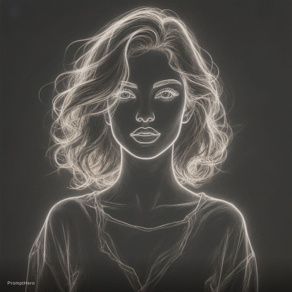AI generated: Stencil line art woman portrait
