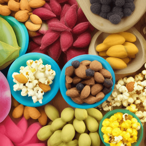 AI generated: Create an image of a vibrant and inviting display of healthy snacks in a modern, upscale setting. In...