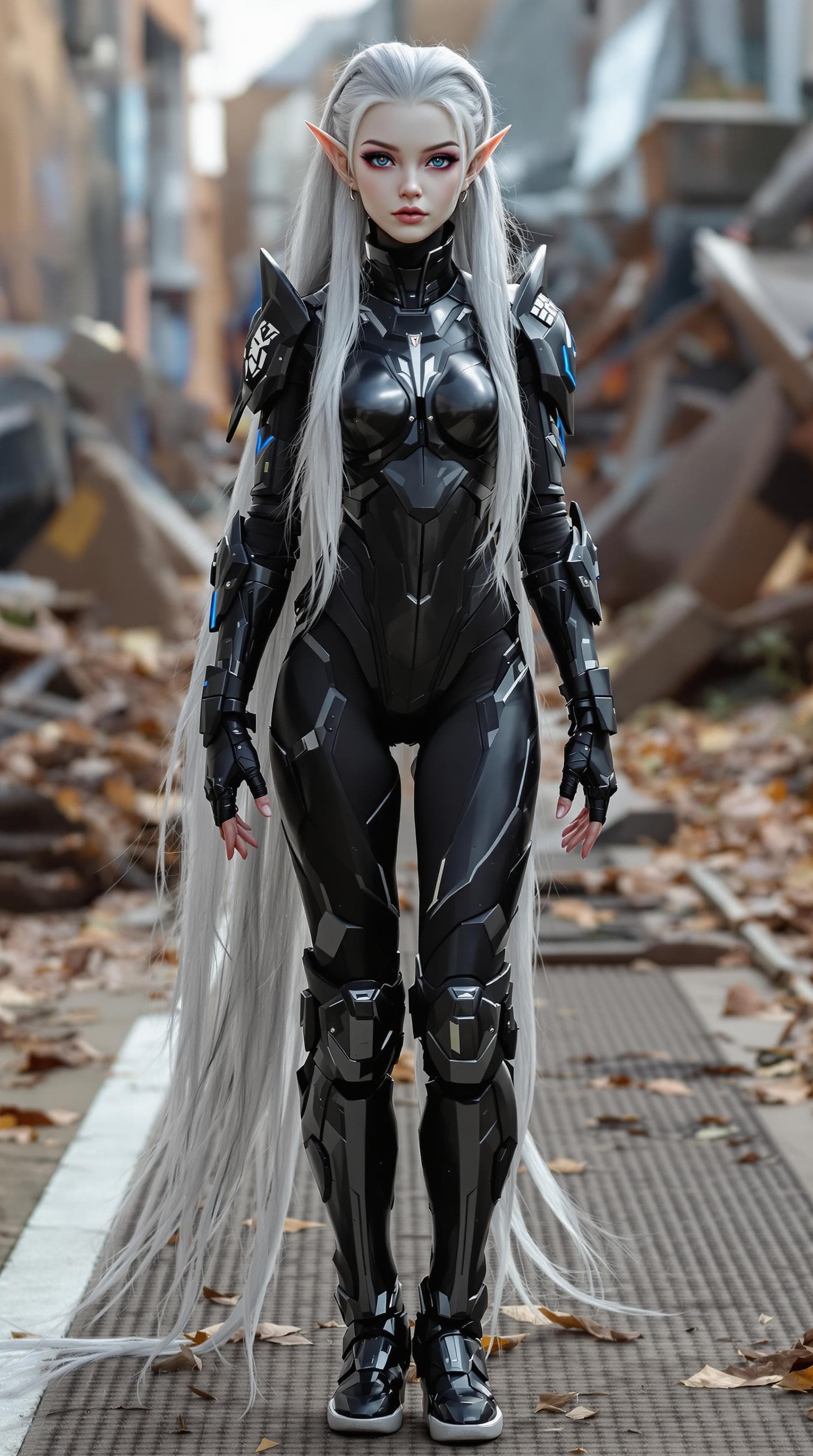 AI generated: a professional photo of a exceptionally of the most beautiful grey skinned alien elf girl (tween) in...