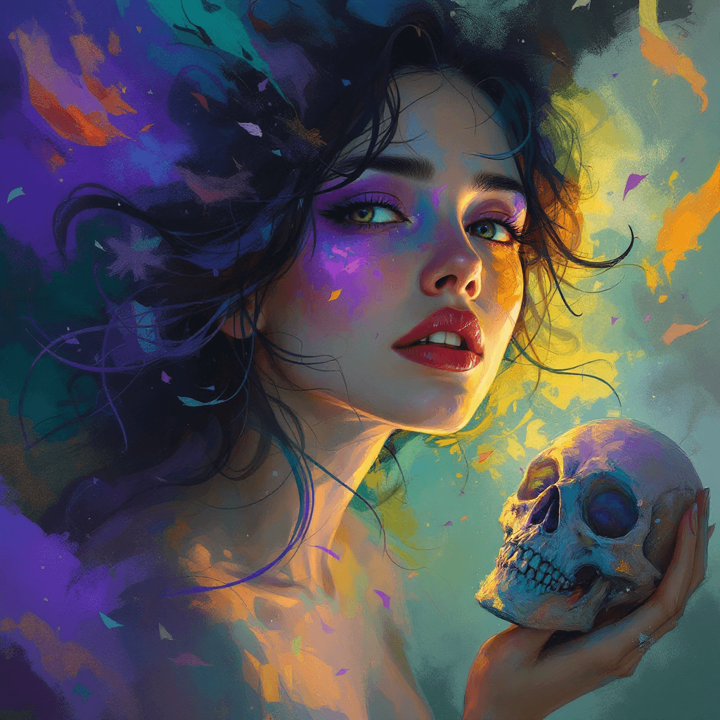 AI generated: Prompt 3: "Imagine a woman’s portrait in a high-fantasy setting, where her face is rendered with pho...