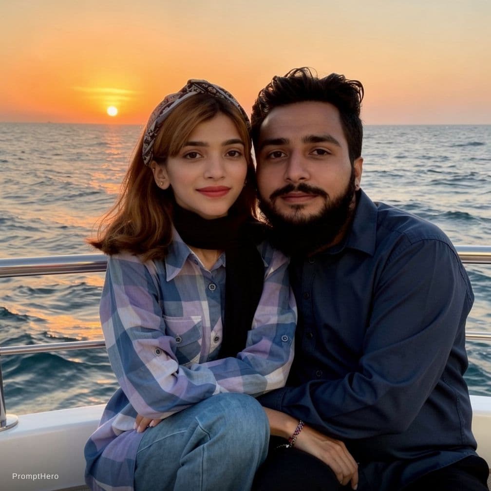 AI generated: hot romance with wife in a beautiful evening on a yart in sea