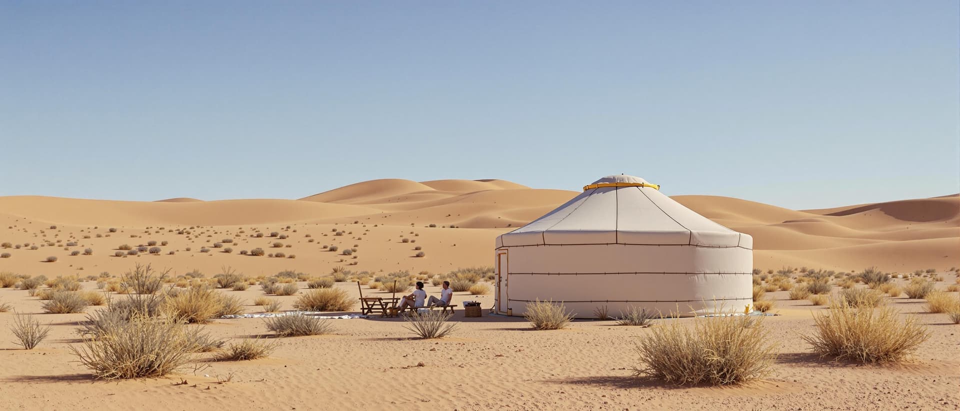 AI generated: Yurt near dombra desert minimalism