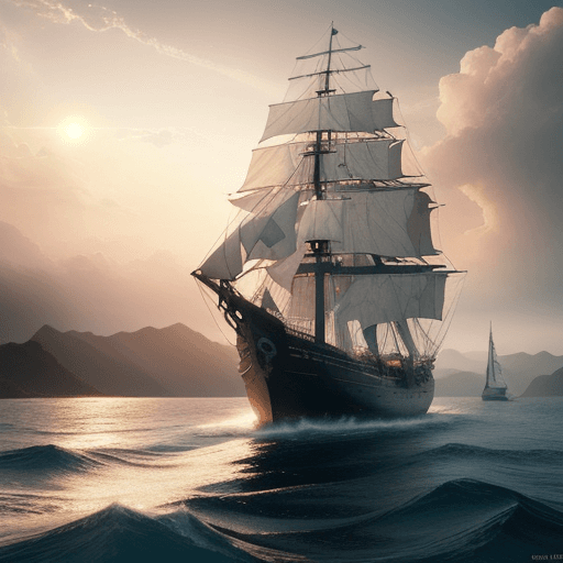 AI generated: Photo of a ultra realistic sailing ship, dramatic light, pale sunrise, cinematic lighting, battered,...