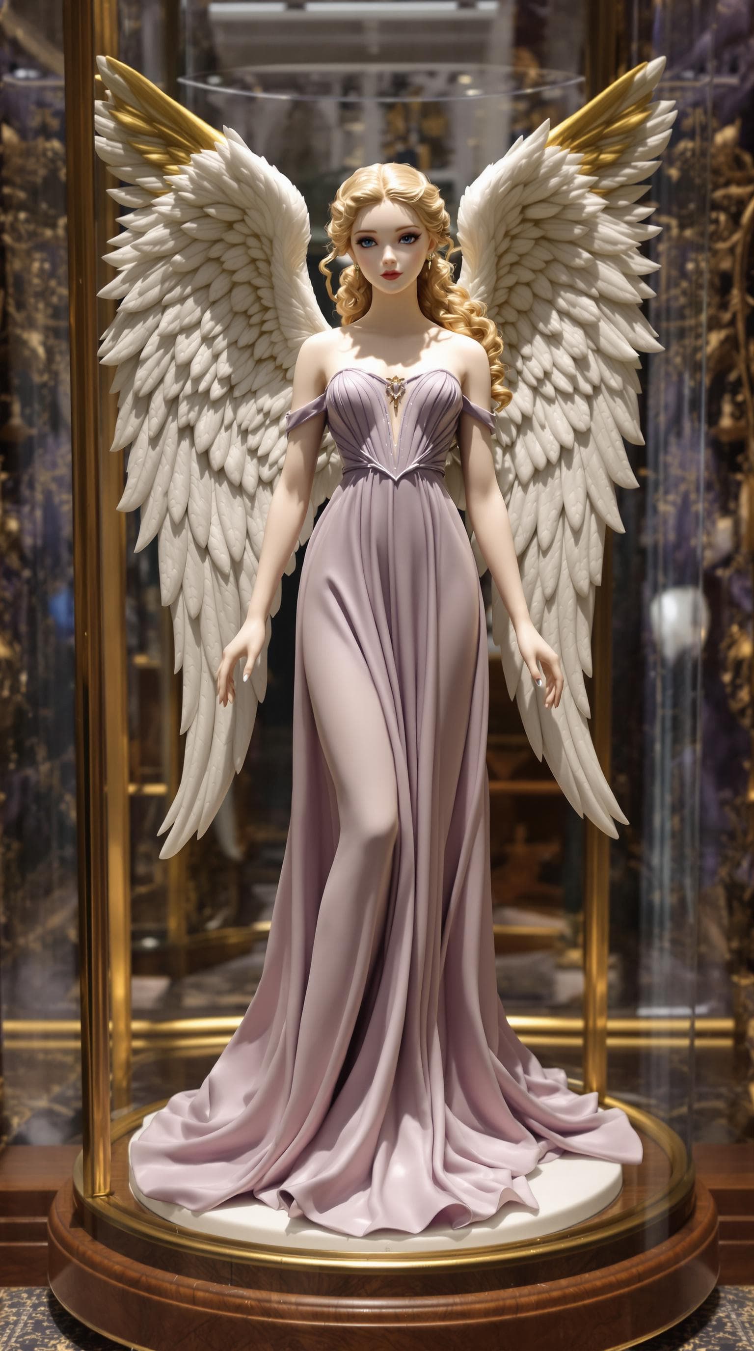 AI generated: a professional photo of a exceptionally beautiful porcelain angel girl figurine with large wings (16...