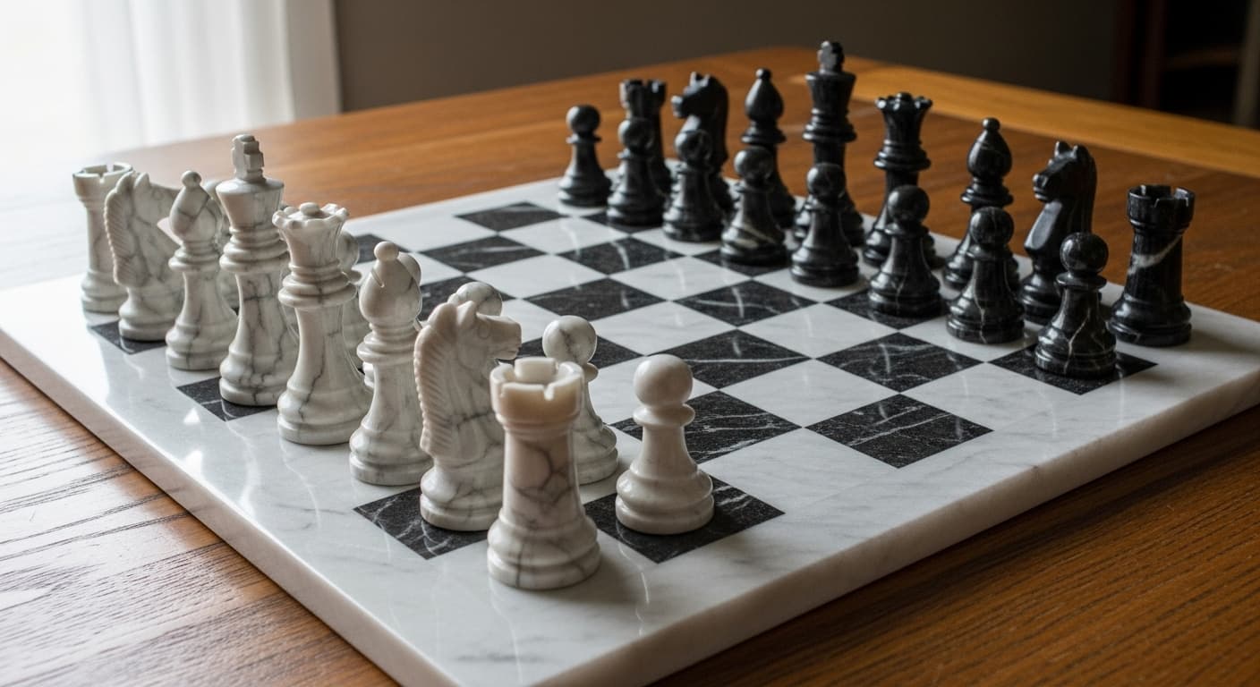 AI generated: l'échiquier avec les pièces tout en marbre