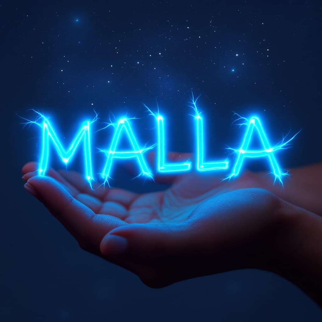 AI generated: escribir la palabra MALLA  bioluminiscente color azul en letra mayuscula arial
