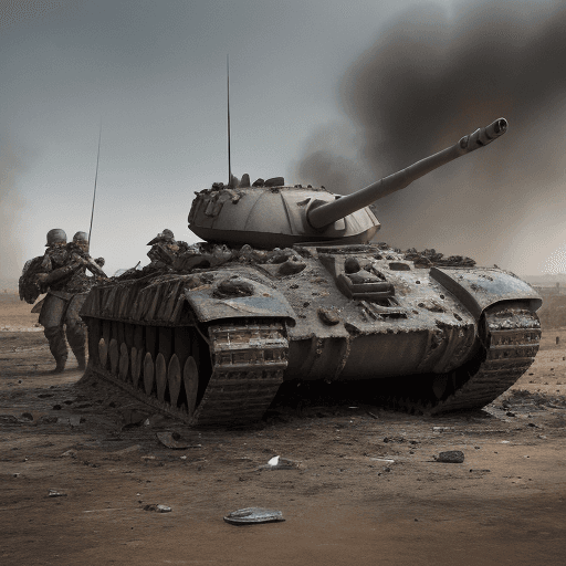 AI generated: "Enter the heart of battle with our AI-generated portrayal of a war-torn landscape littered with des...