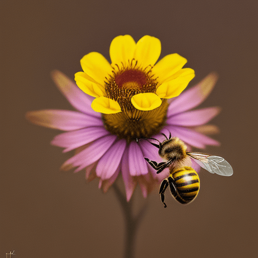 AI generated: bee sitting on top of a yellow flower, photograph, art 