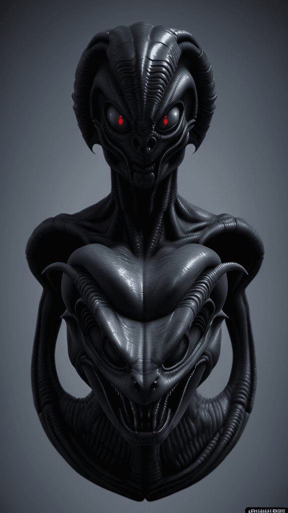 AI generated: alien head with a large, sharp, sharp, and sharp face, concept art inspired by Giger, zbrush central...