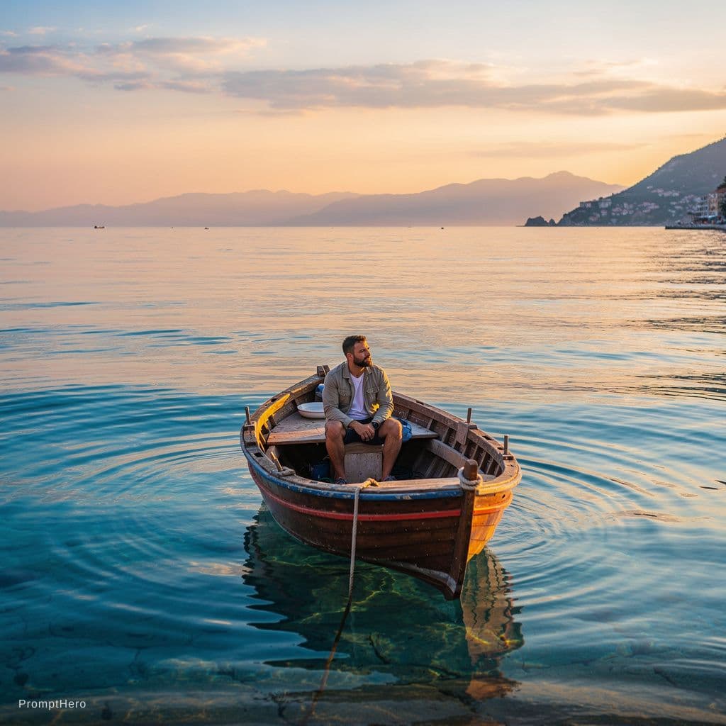 AI generated: Boat with man in Beautiful sae 