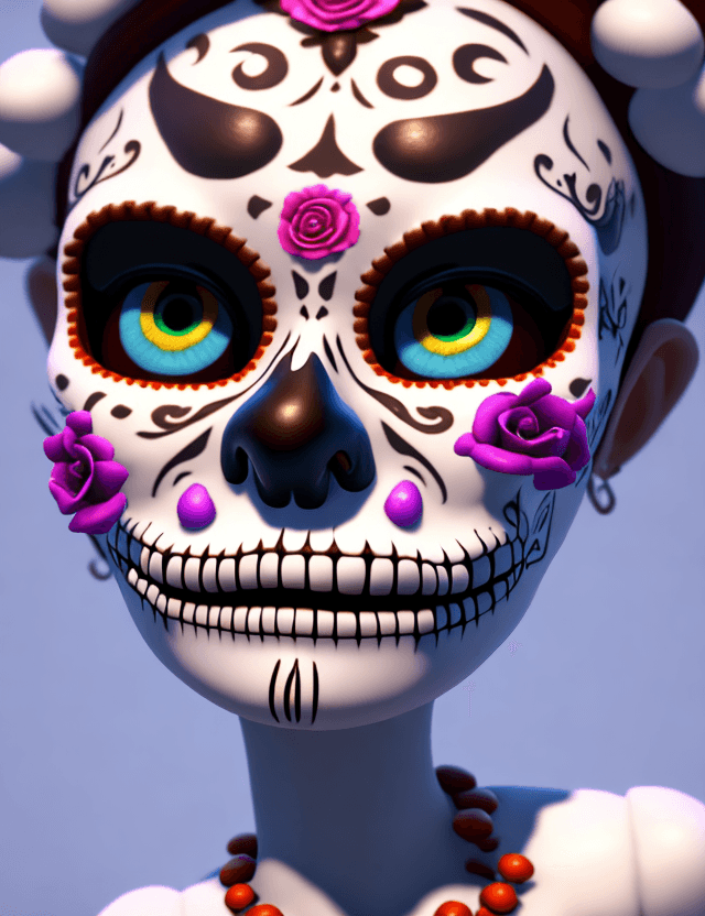 AI generated: hasdx style, glazed 3D render (extremely detailed CG), Día de los Muertos, pixar style, 3d style, di...