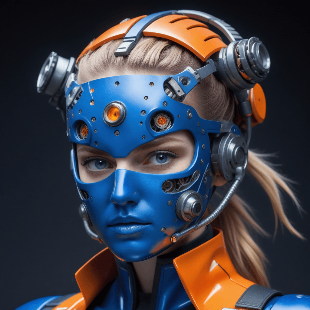 AI generated: A futuristic metal gear miner,  she is Grinding Rotating Gears, creating sparks, holding her Whirrin...