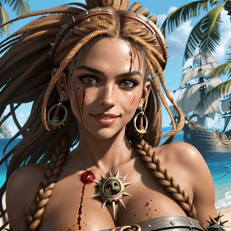 AI generated: portrait of the most beautiful gorgeous stunning  powerful female pirate female, beautiful big detai...