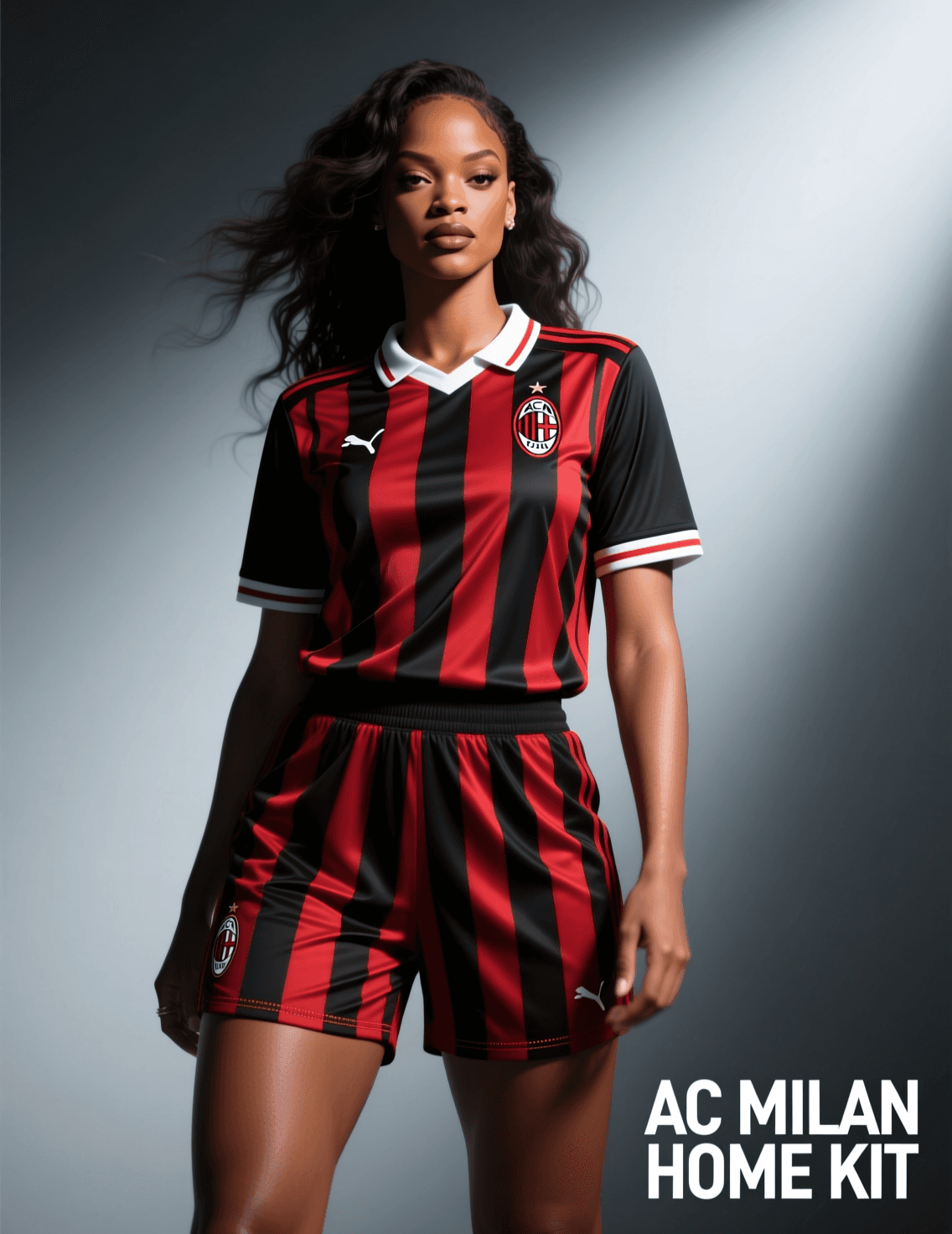 AI generated: This is a high-resolution 8k photograph of Rihanna in full body, a setting with a light background, ...