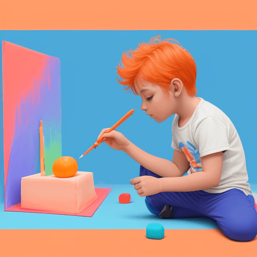 AI generated: Fondo para una infografía  en colores pastel naranja y azul con un Niño haciendo magia con su varita