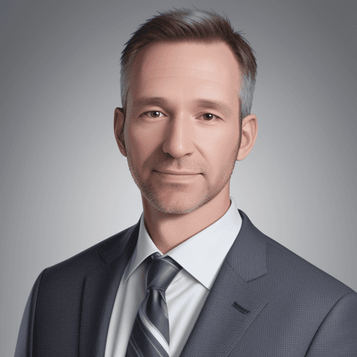 AI generated: 8k Linkedin professional headshot photo of a slim white man in his 40s in a blazer with studio light...