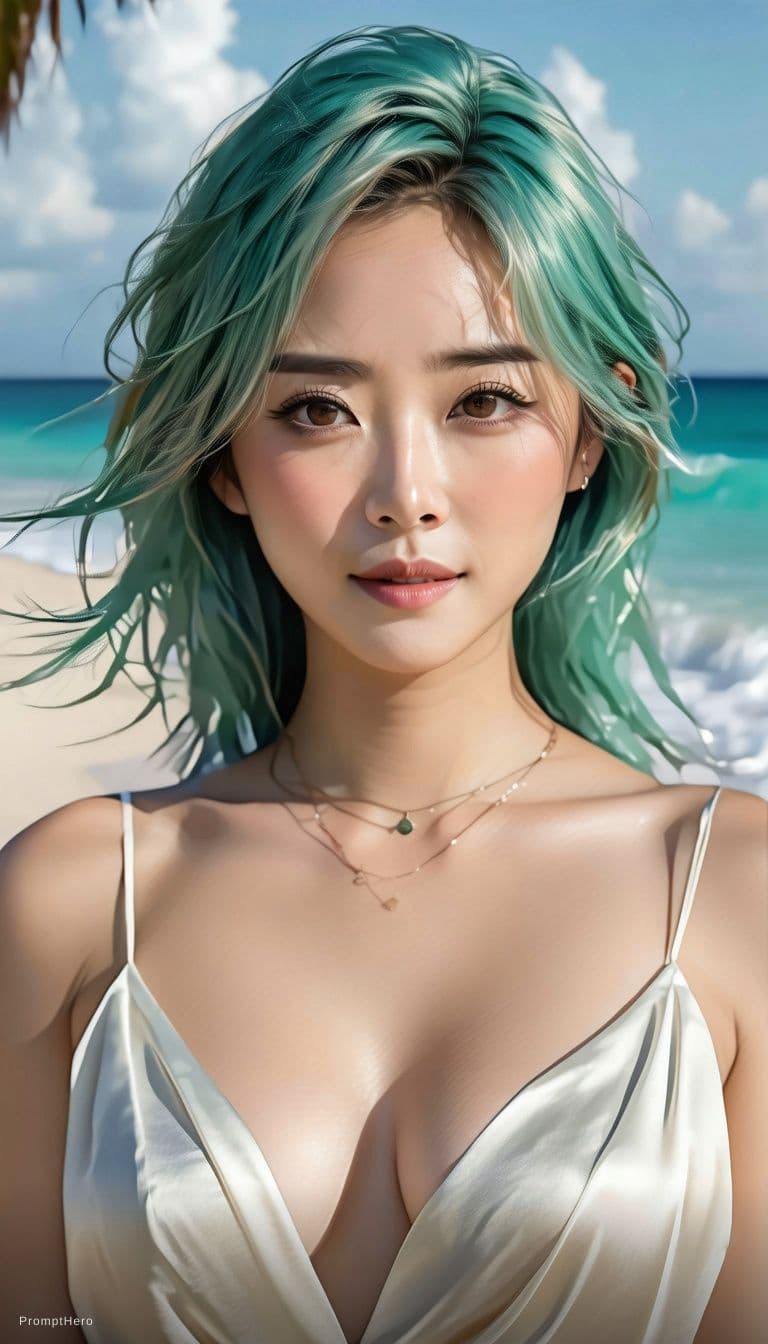 AI generated: hyper-realistic cinematic 16:9 portrait of a seductive young East Asian woman (Xiumei), standing on ...