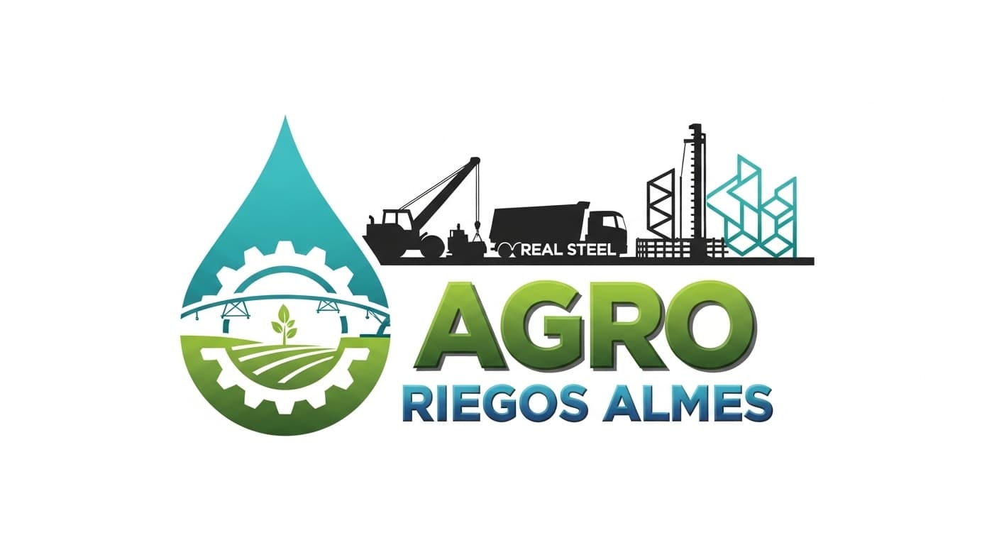 AI generated: Corporate logo design for an agroindustrial company called 'AGRO RIEGOS ALMES'. The logo integrates ...