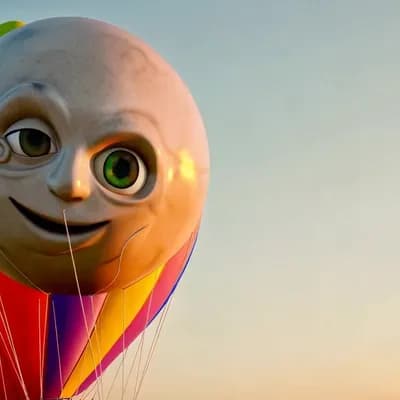 AI generated video:   cabeza redonda como una pelota de marmol con un ojo de ciclope que parpadea y sonrie, esta suspend...