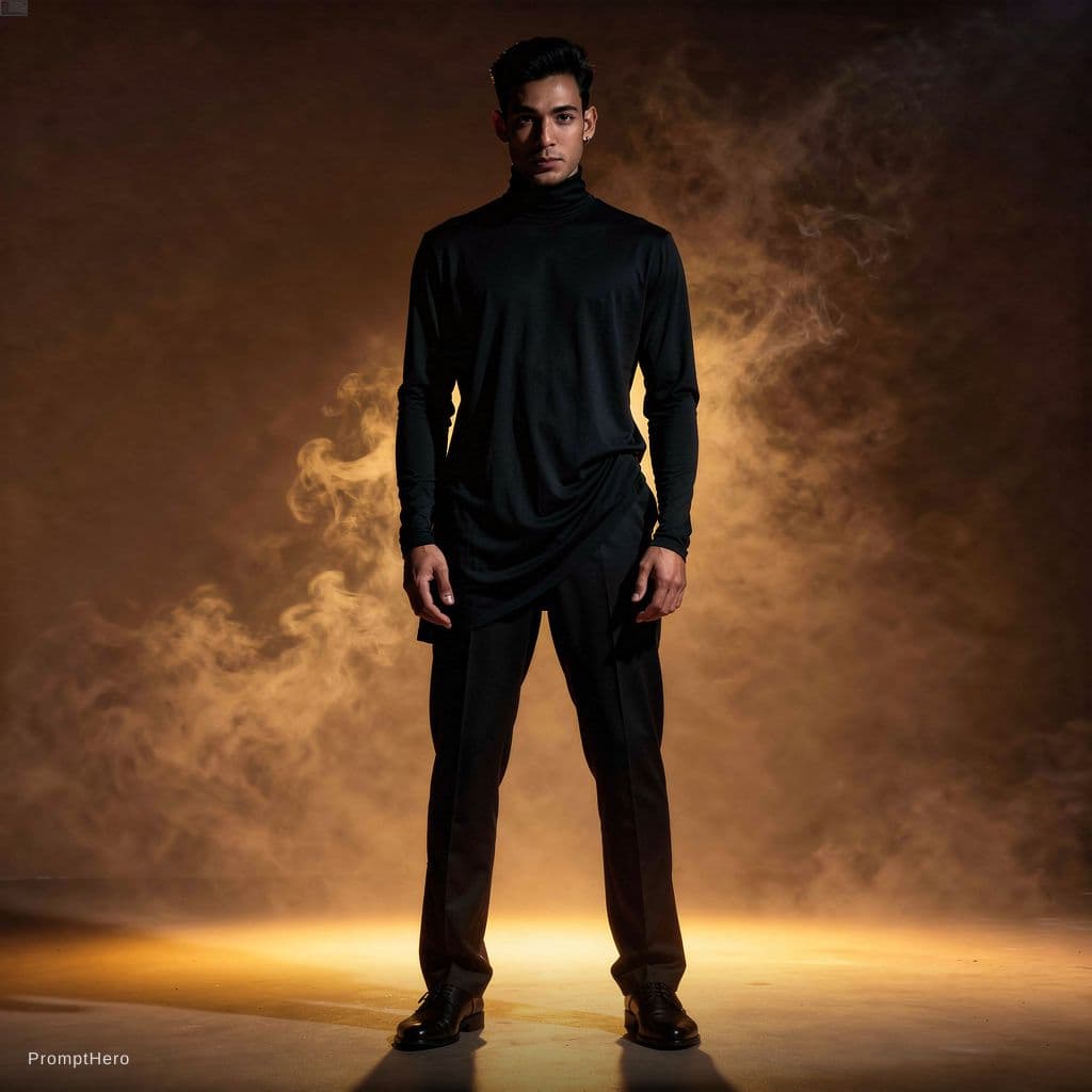AI generated: fashion editorial photography, front shot, full-body, professional korean male model, shot with hass...