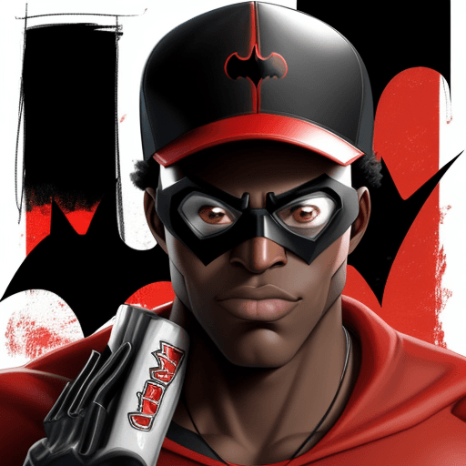 AI generated: 

This image is redrawn like a red superhero black man with goggles and a baseball cap Batman animat...