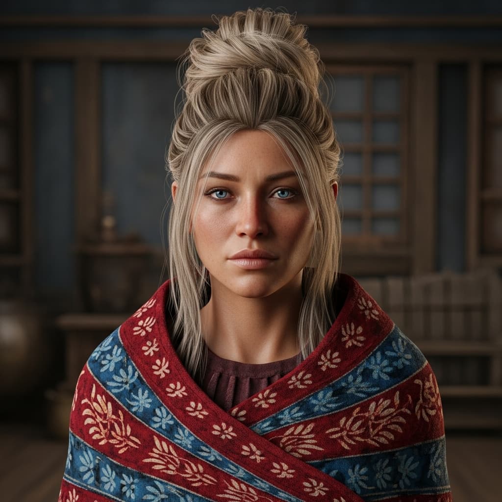AI generated: A highly detailed portrait of a beautiful Aleutian woman with an expression of introspection. she is...