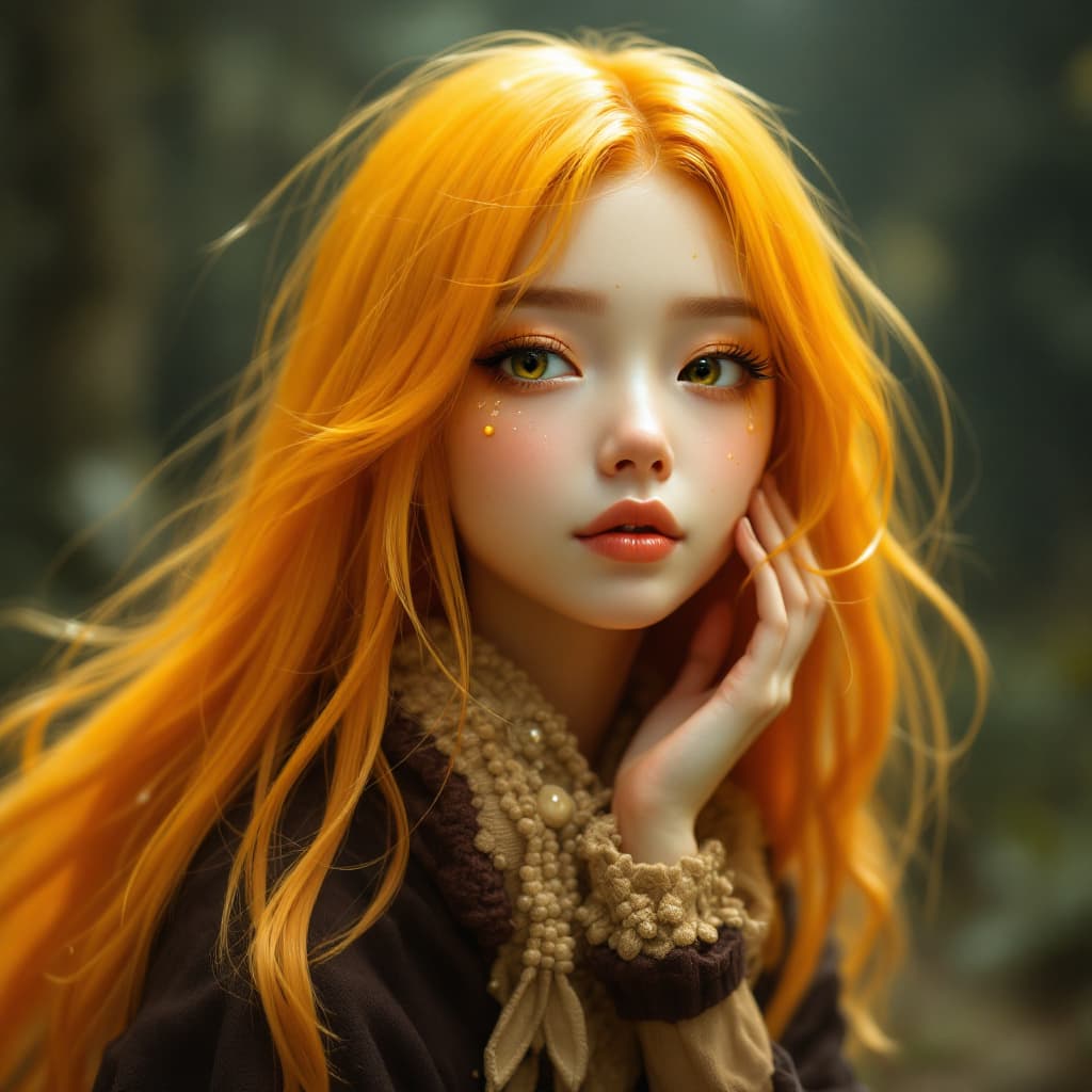 AI generated: an egg yolk with long hair and a face done in a japanese anime style