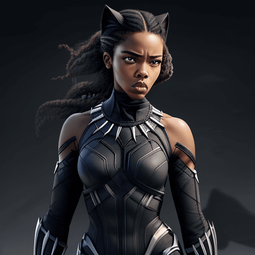 AI generated: a pretty female human body with black panther face