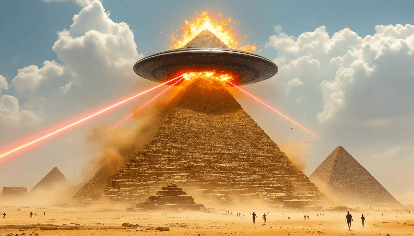 AI generated: An (8K) (photorealistic) (masterpiece) image of a thin black triangle UFO covering above the great P...