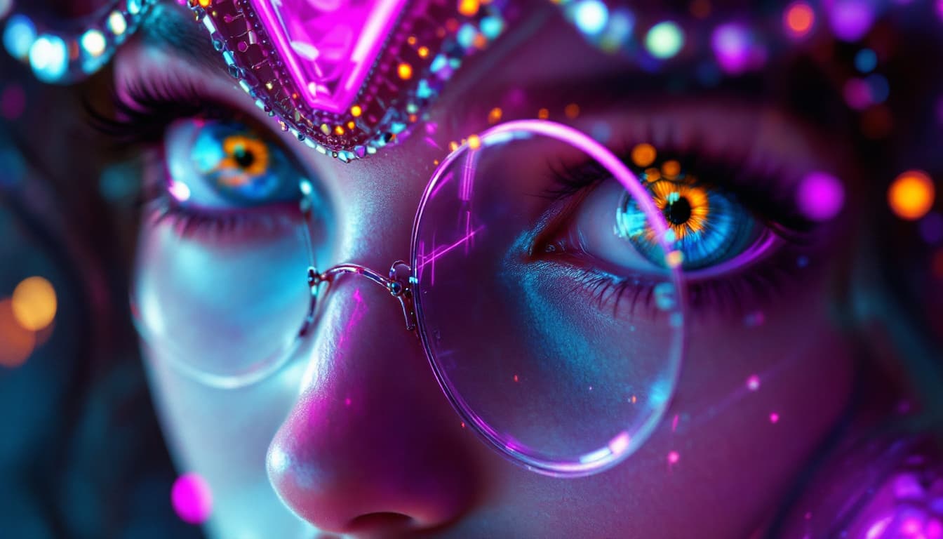 AI generated: close up girl , big beautiful eyes. neon colors, intricate artwork . octane render, trending on arts...