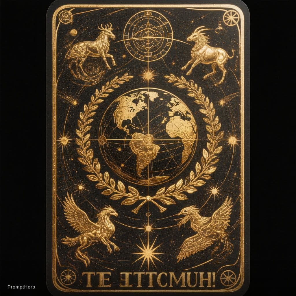AI generated: "Illustrate a highly dramatic and mystical Tarot card in the style of the provided image (dark, gold...