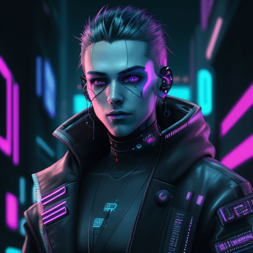 AI generated: Hyperrealistic full-length portrait of a male futuristic cyberpunk hacker | in a neon-lit cyber alle...