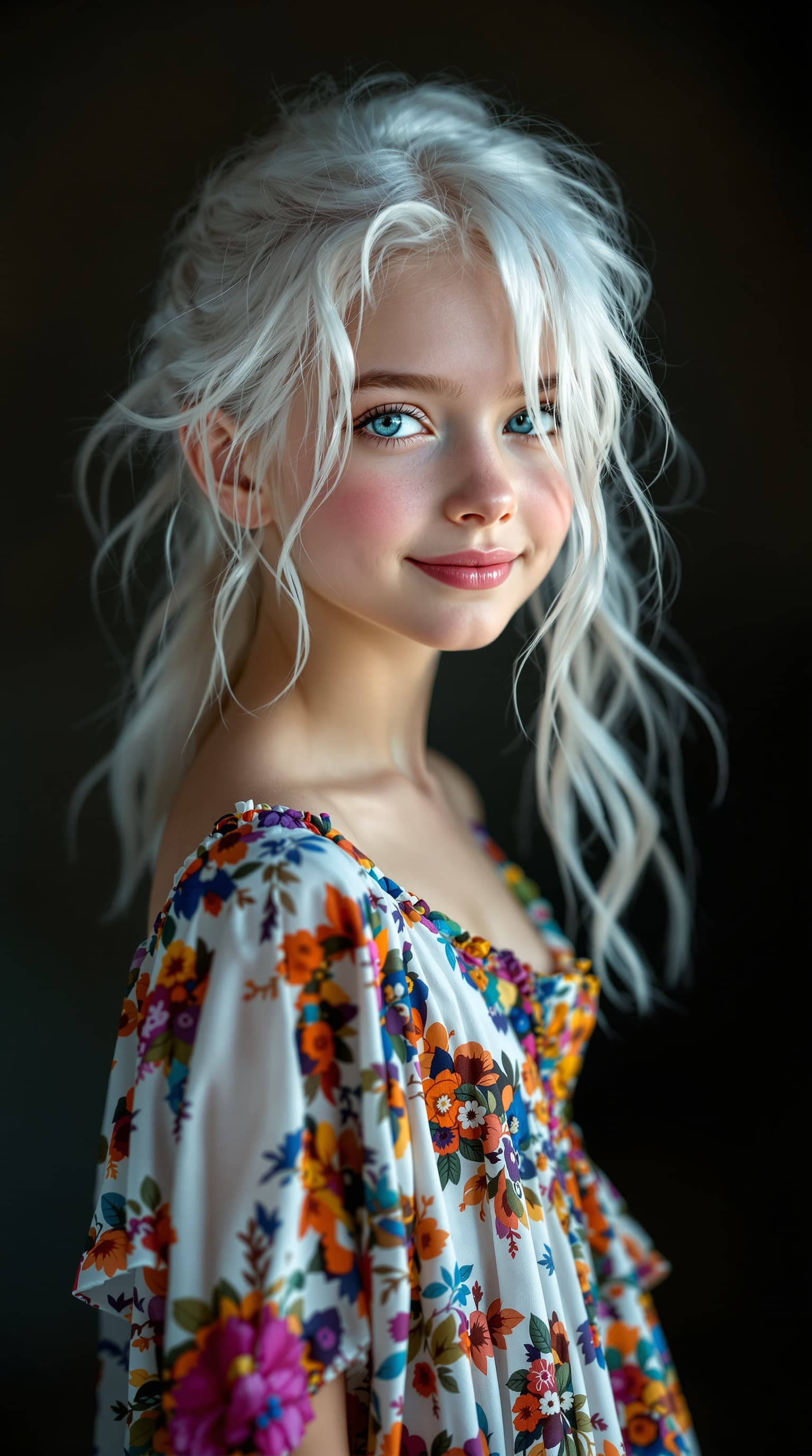 AI generated: A majestic portrait of an alluring 11-year-old tween girl, standing confidently in a full-body view....