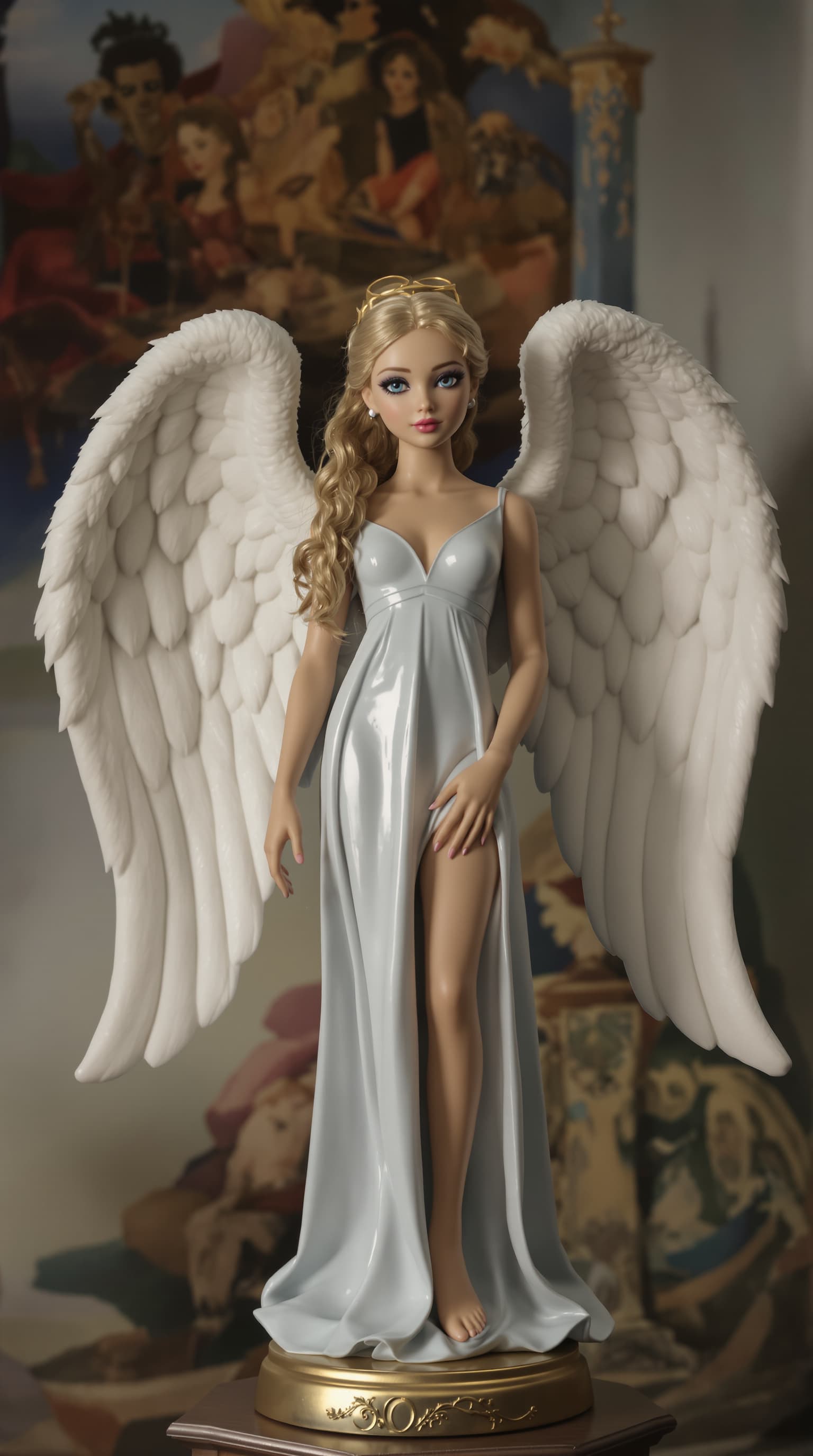 AI generated: A professional photograph showcases an exquisitely beautiful porcelain figurine of an angelic girl w...