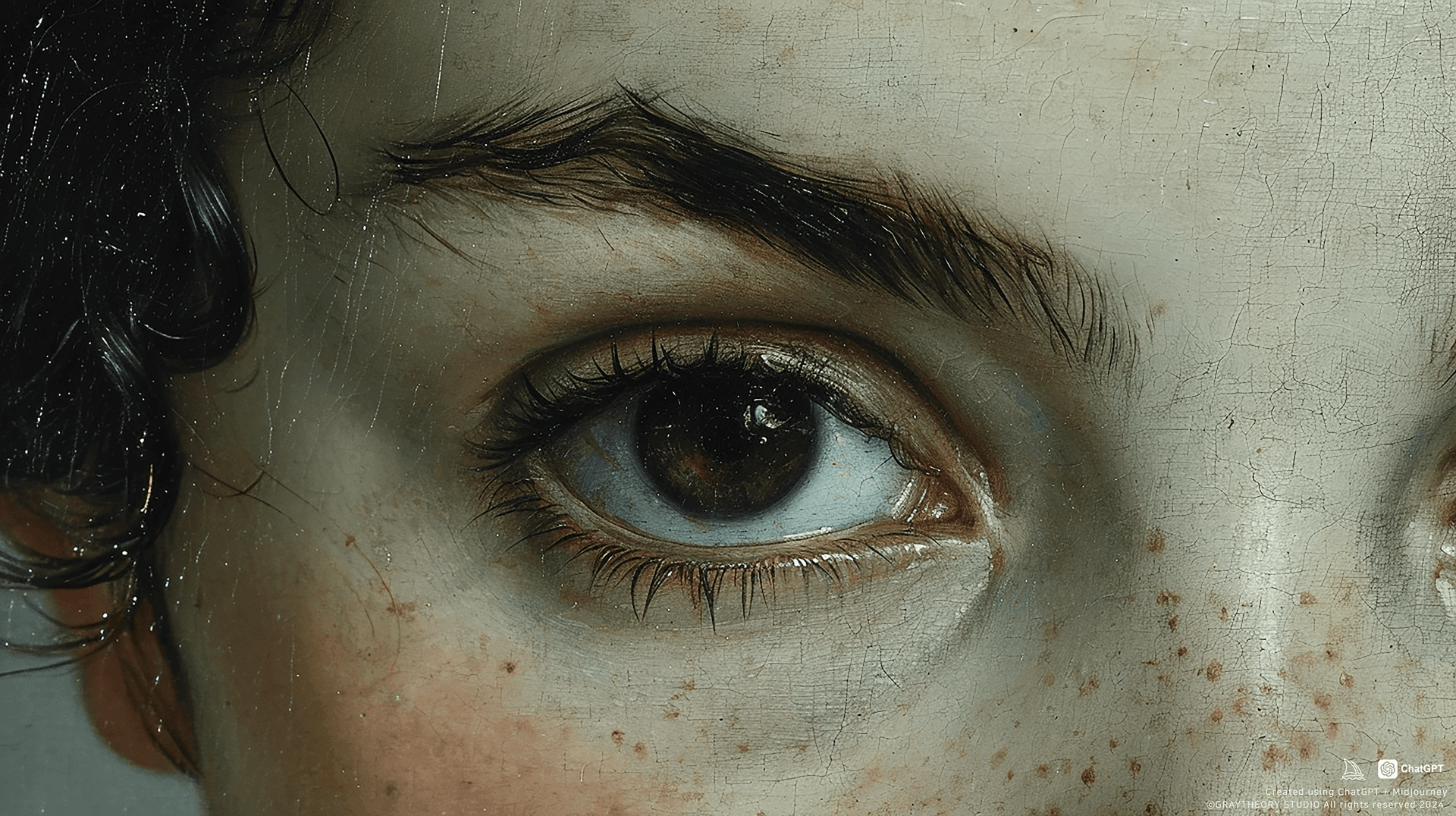 AI generated: portraits, woman, oil painting, grainy painting, empty eye, minimalist avant-garde drawing, many det...