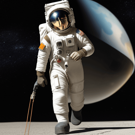 AI generated: pez con casco de astronauta caminando por la calle
