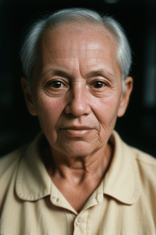 AI generated: Portrait photo of a 60 year old worker, close-up, face, dimly lighting, 35mm film photography, Shot ...