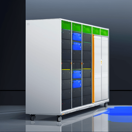 AI generated: enterprise server, A sleek, modern server rack with Google's logo subtly incorporated,A small screen...