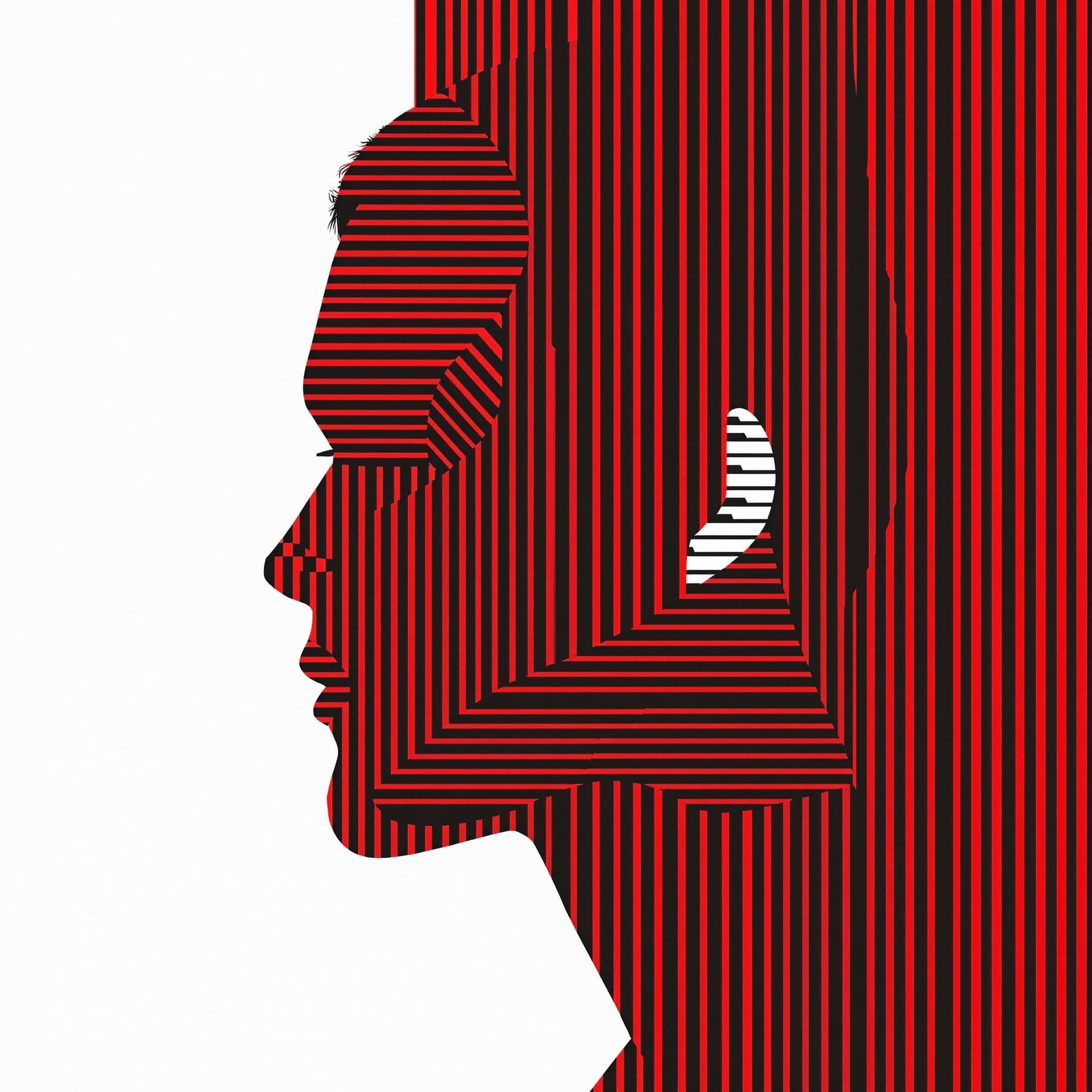 AI generated: modern art, man model face side with minimalist overlay of stripes graphic design, flat, focus on th...