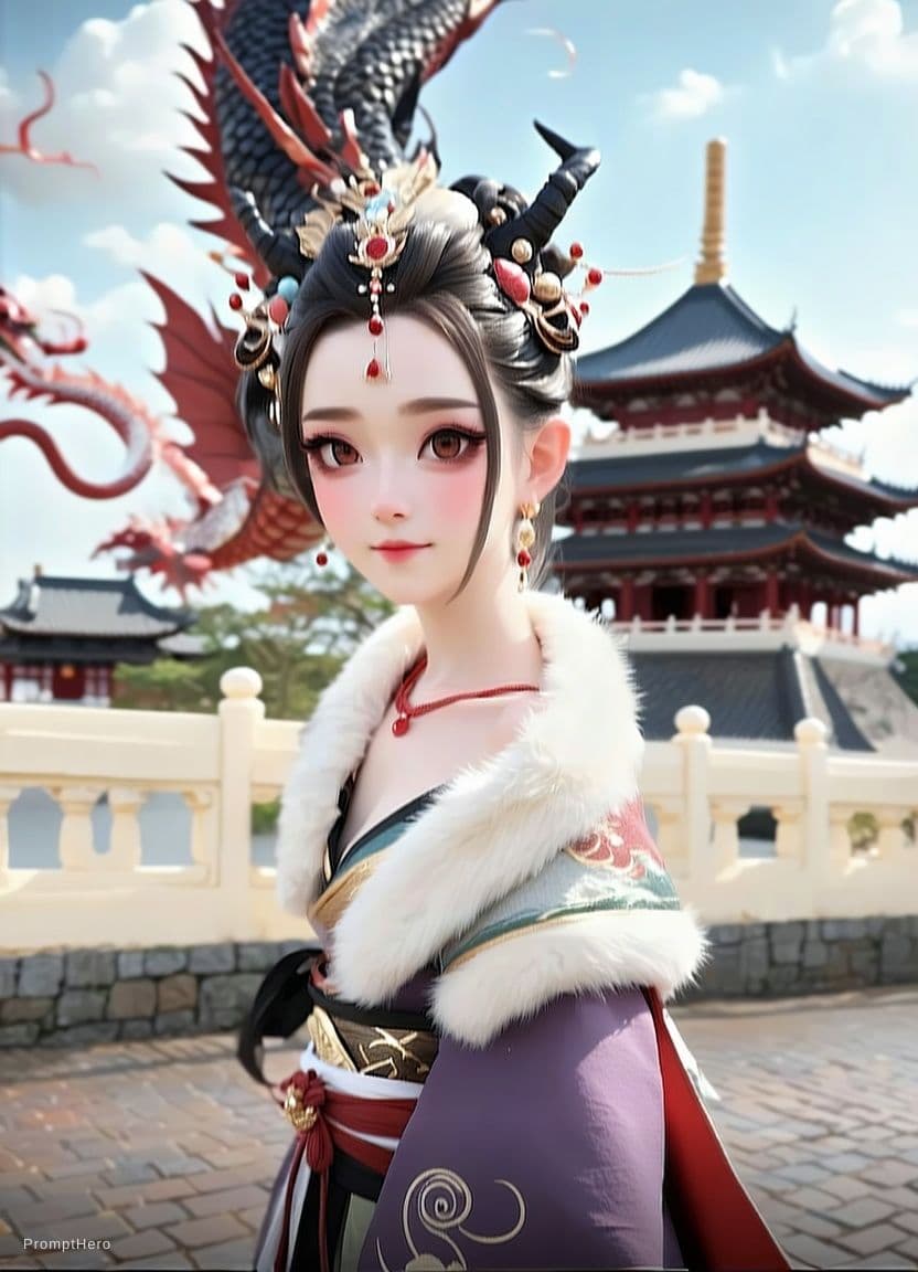 AI generated: Kyoto Animation stylized anime mixed with tradition Chinese artworks~ A dragon flying at modern cybe...
