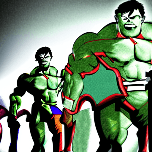 AI generated: A superhero going into battle to fight a villain, battle of ideals, Heroic, epic, Realism, hulk vers...