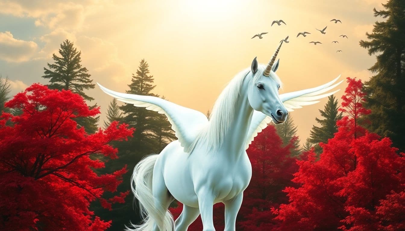 AI generated: a majestic white unicorn with a horse-like body and a single spiraling horn on its forehead, set aga...