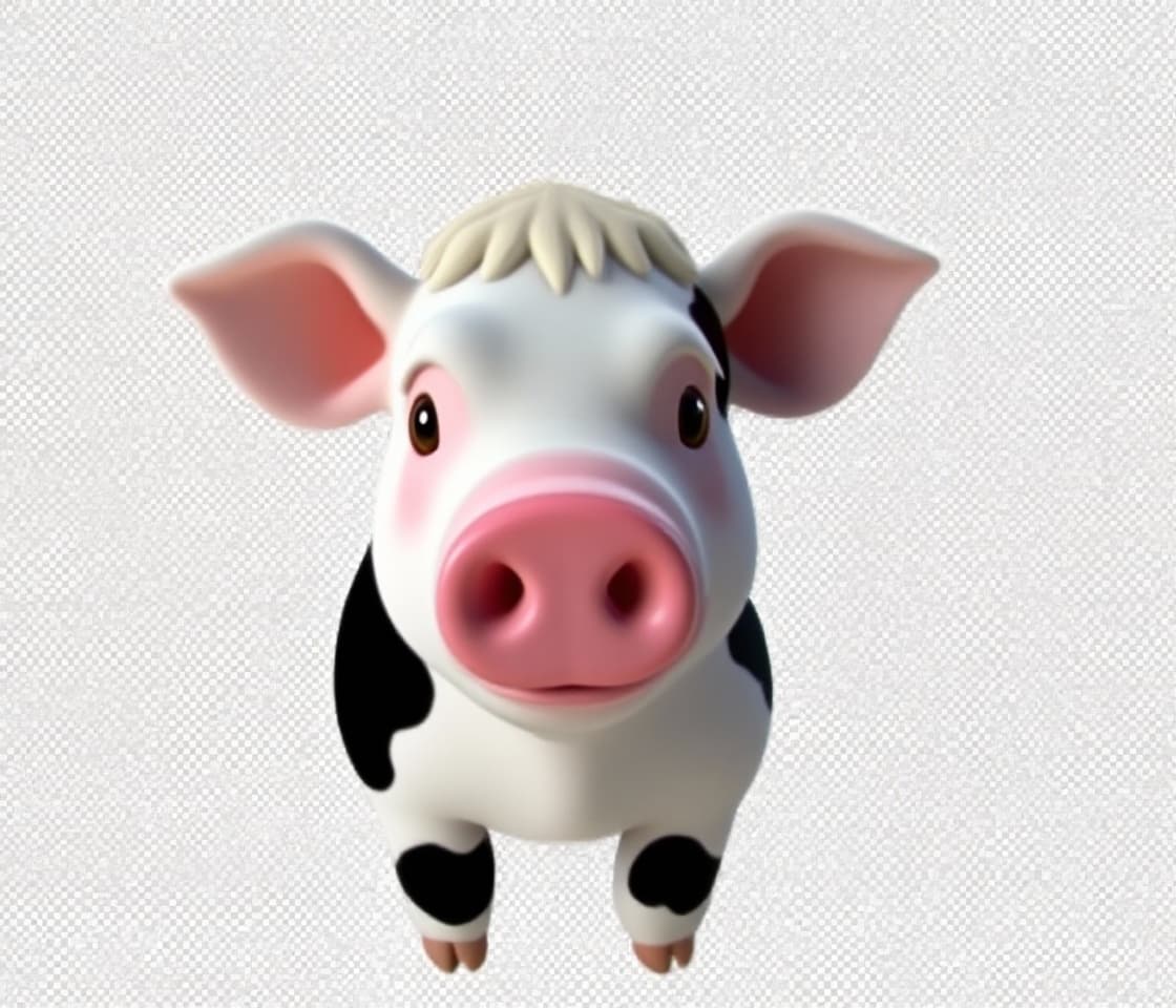 AI generated: • The split between dog and pig/cow should be directly down the center of the face. And they should ...