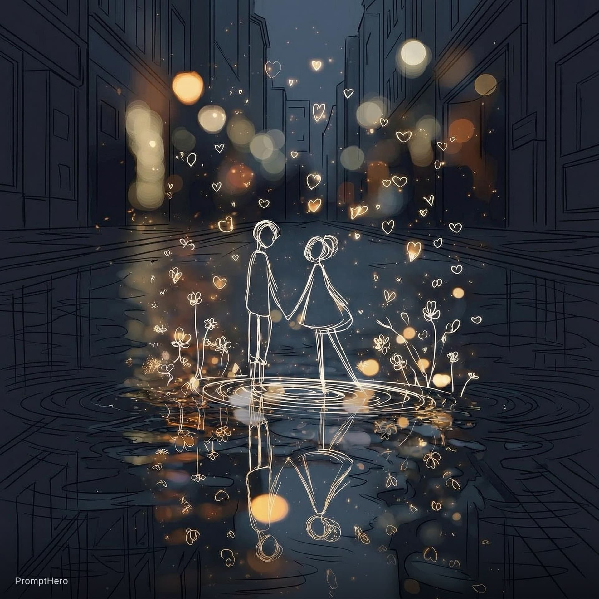 AI generated: A stylized, outline drawing of a couple holding hands. The man is depicted with a simple stick figur...