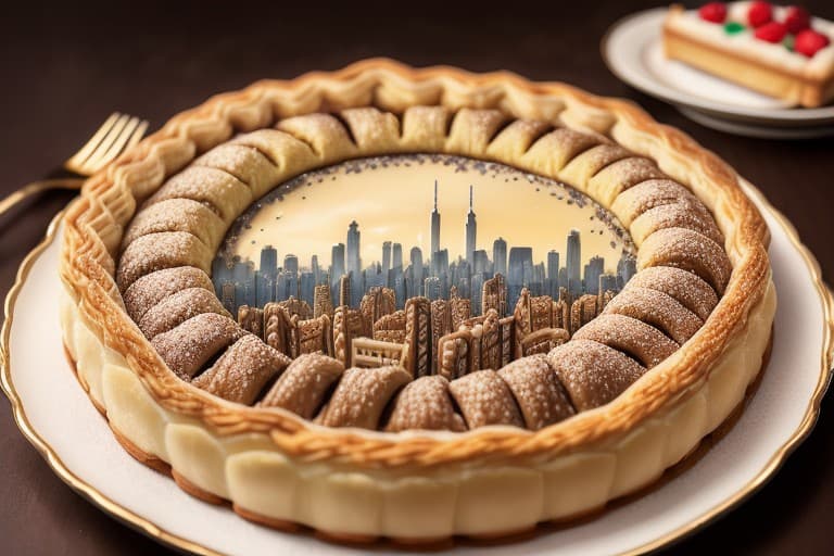 AI generated: raw photo cityskyline (made of pastry:1.5), Photorealistic, Hyperrealistic, Hyperdetailed, analog st...