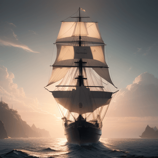 AI generated: Photo of a ultra realistic sailing ship, dramatic light, pale sunrise, cinematic lighting, battered,...